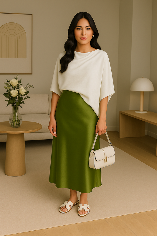 Jupe Longue Satinée Élégante – Coupe Fluide & Taille Haute